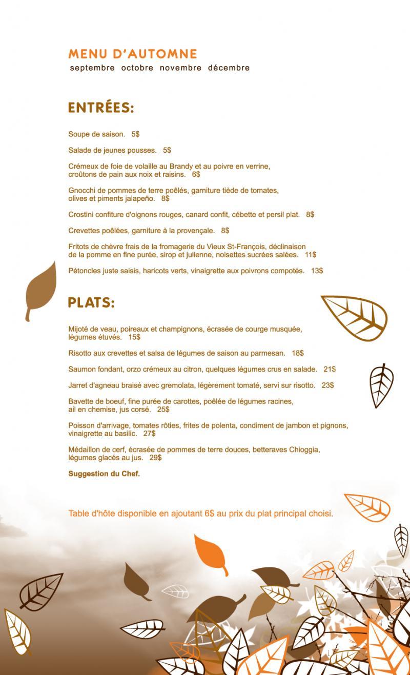 Restaurant  Chalet - Menu (page 1)